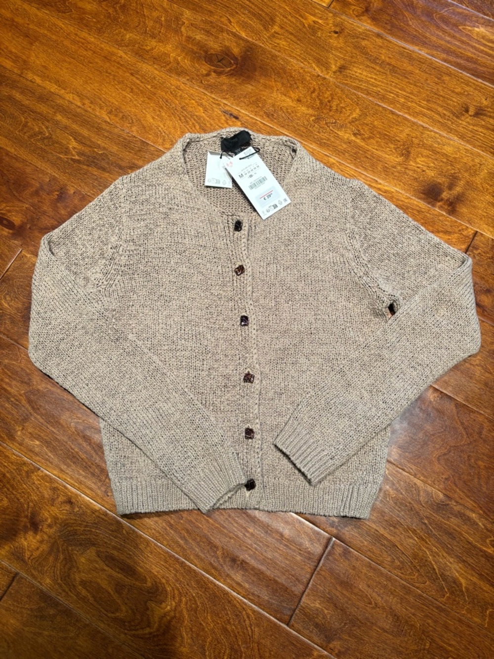 Zara Taupe Button-Up Knit Cardigan